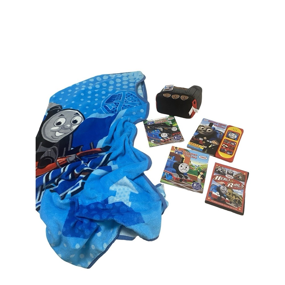 Lot Of 6 Thomas The train, A Plushie, Three  Books, DVD And Blanket